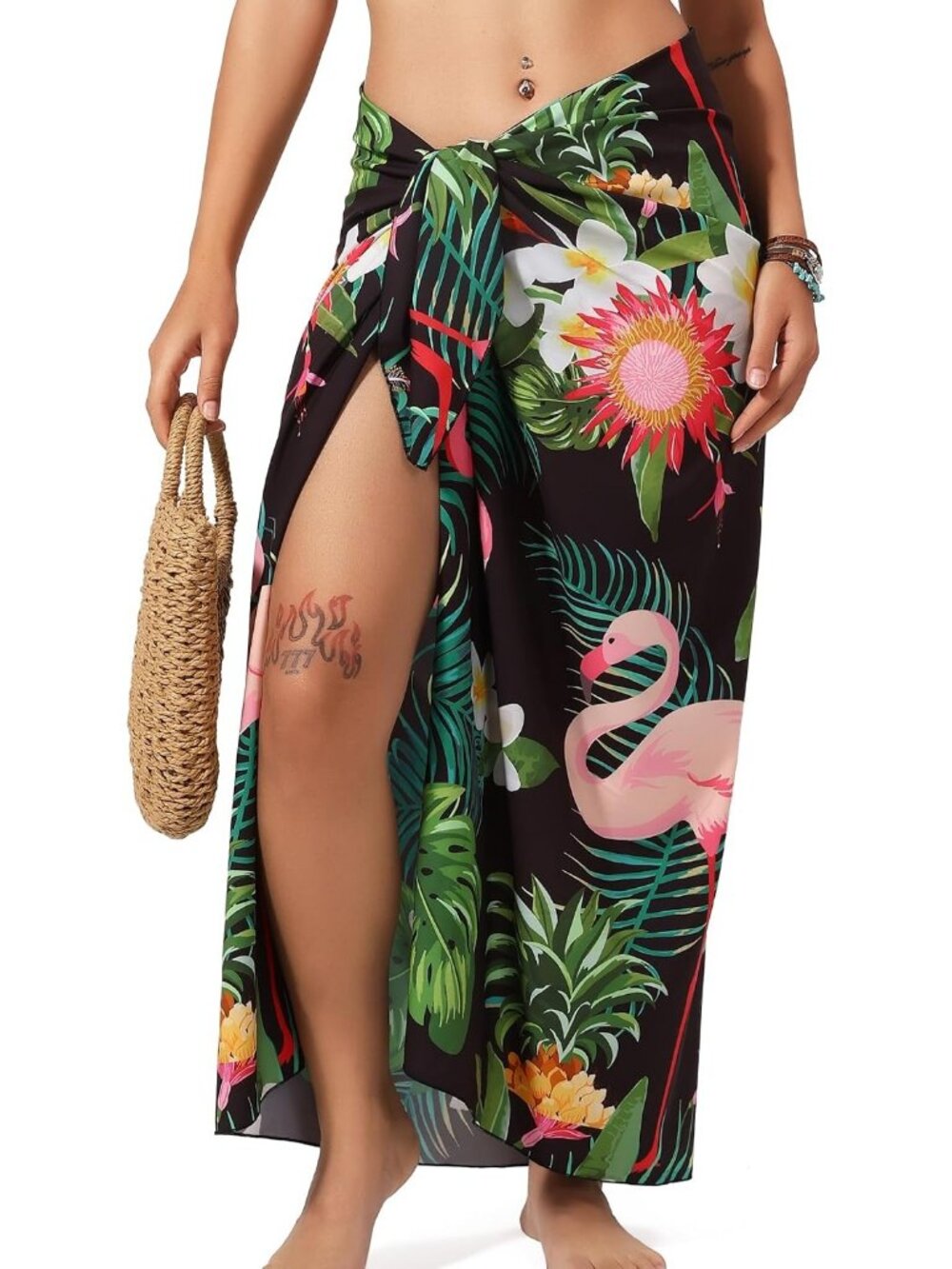Women Multicolor Flammingo Polyester Beach Sarong Chiffon And Sheer Bikini Wrap